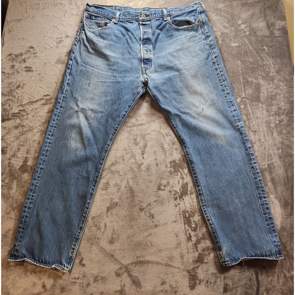 Levis 501 Jeans Mens 44x34 Blue Button Fly Original Straight Denim